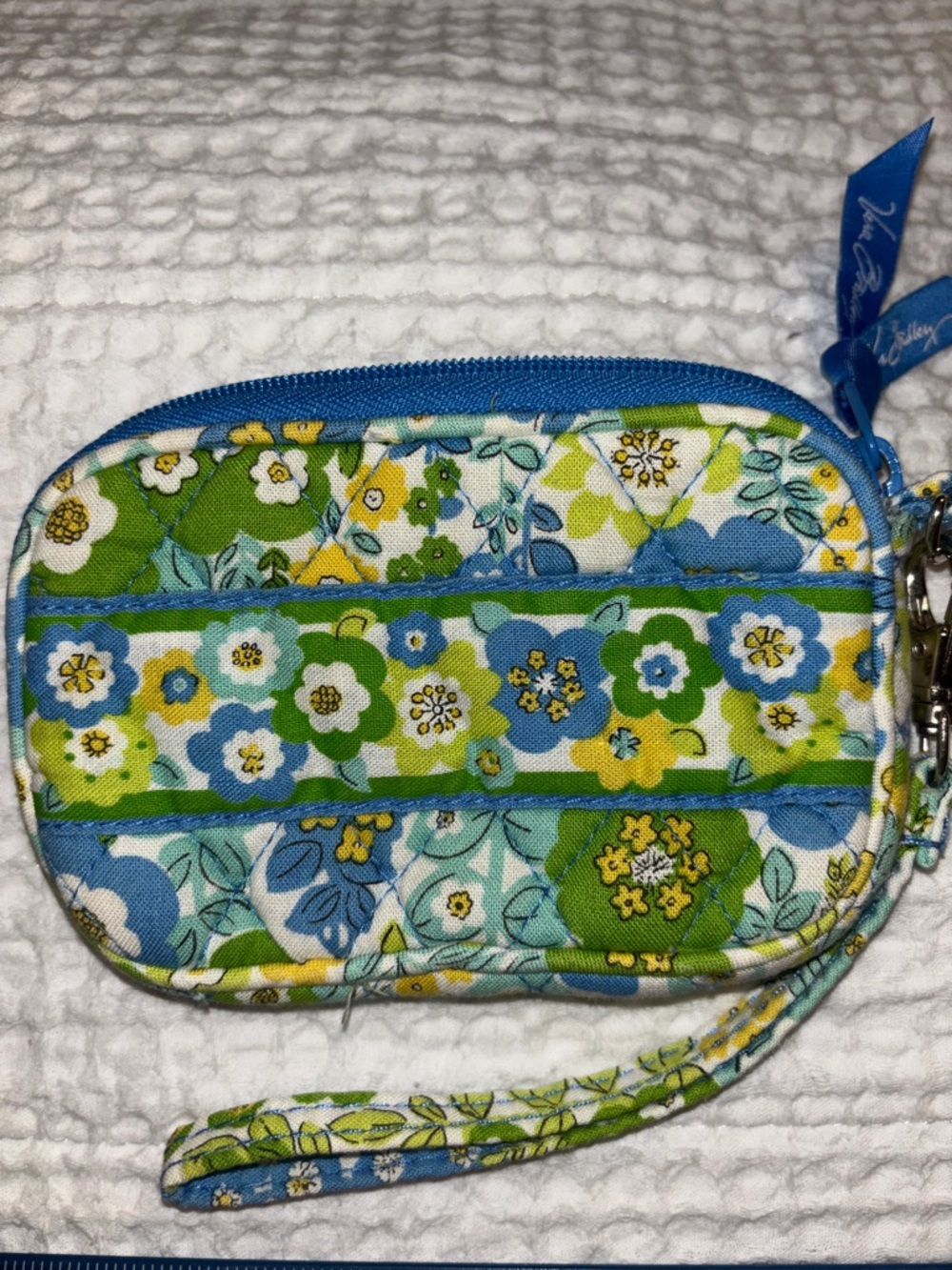 Vera Bradley Quilted Floral Small Wristlet in Blue & Green